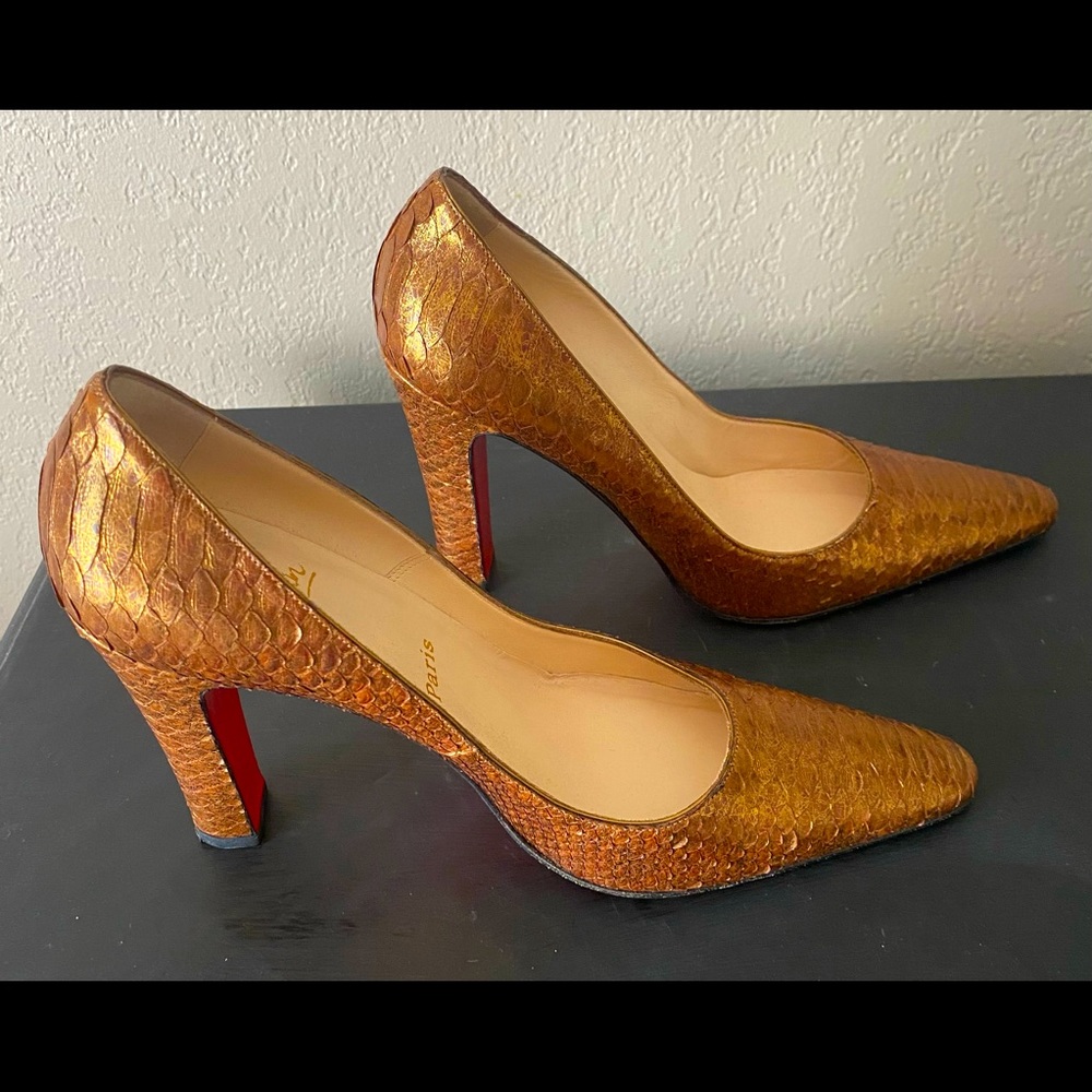 Christian Louboutin Bronze Snakeskin Pumps- 41